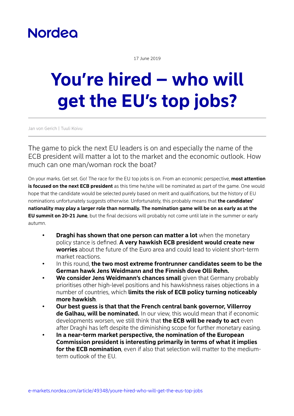 You're Hired – Who Will Get the EU's Top Jobs?