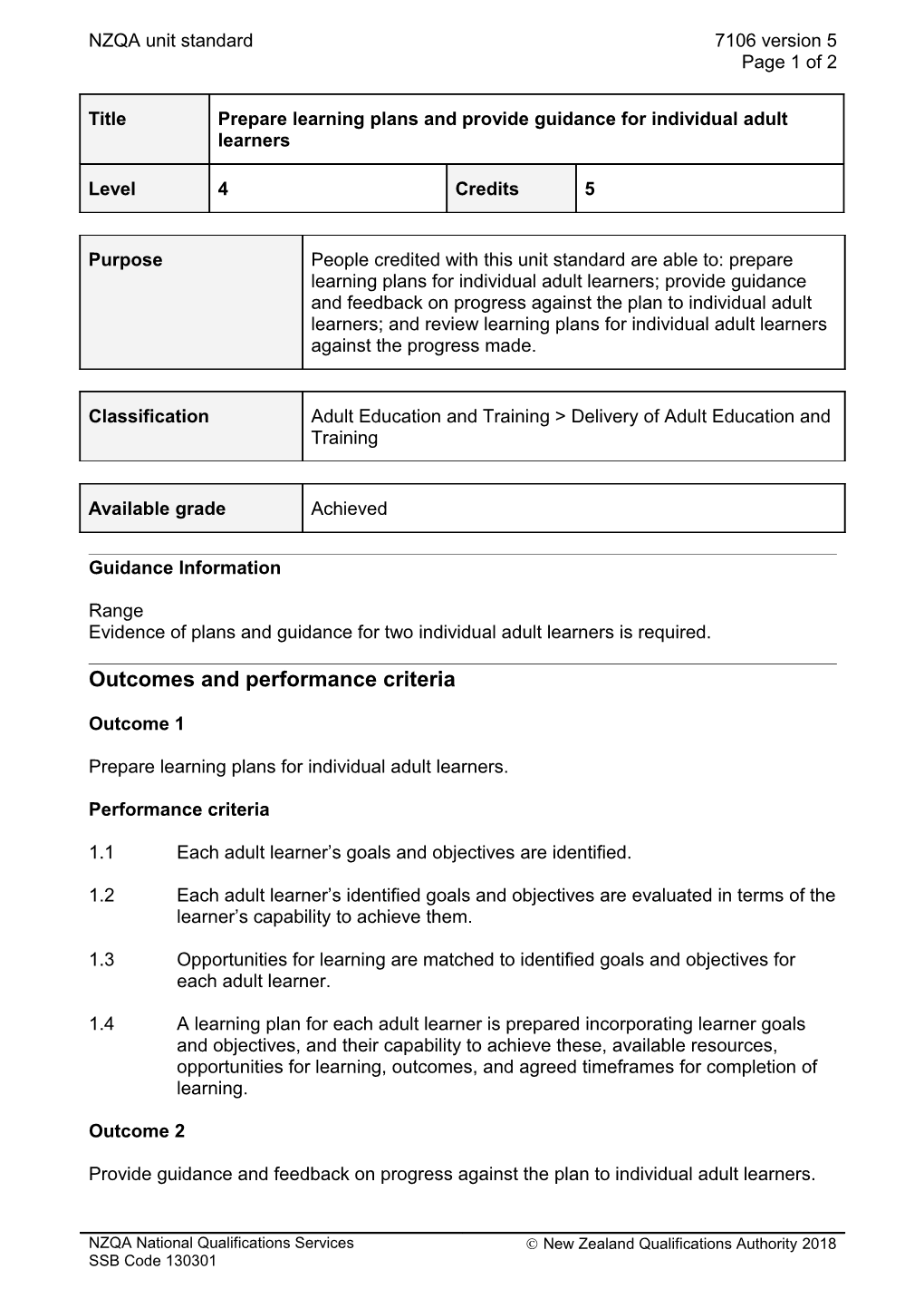 7106 Prepare Learning Plans and Provide Guidance for Individual Adult Learners