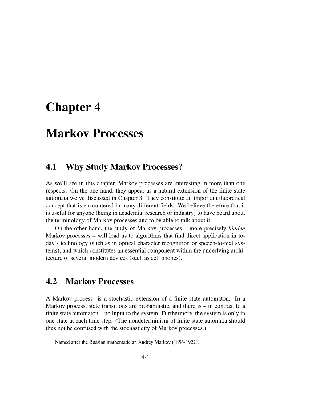 Chapter 4 Markov Processes