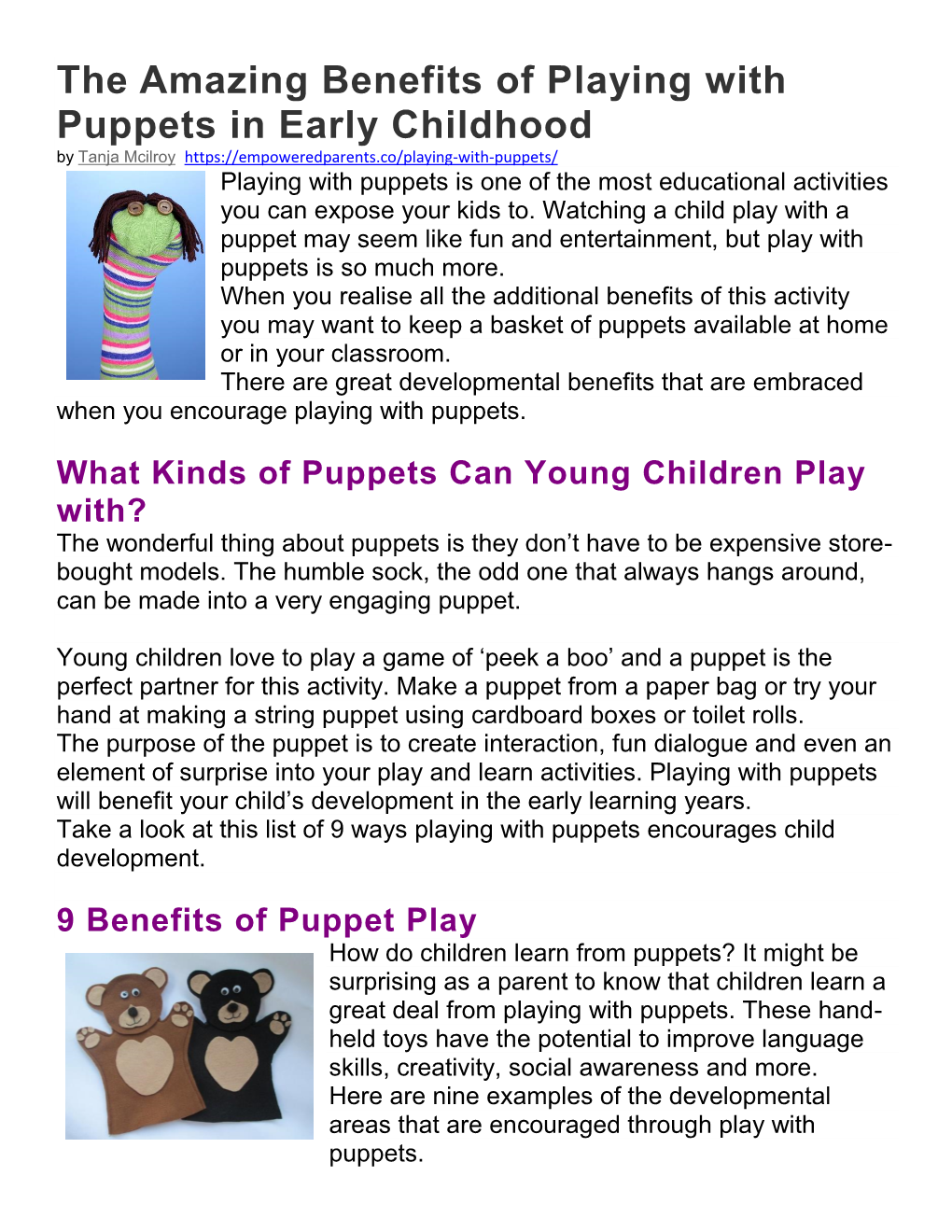 The Amazing Benefits of Playing with Puppets in Early Childhood