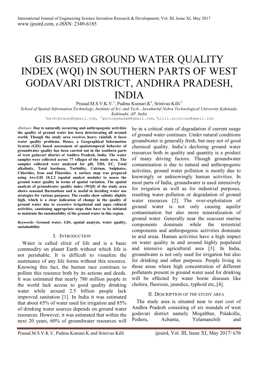 Gis Based Ground Water Quality Index (Wqi)