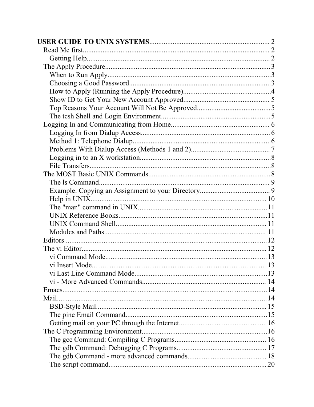 User Guide to Unix Systems