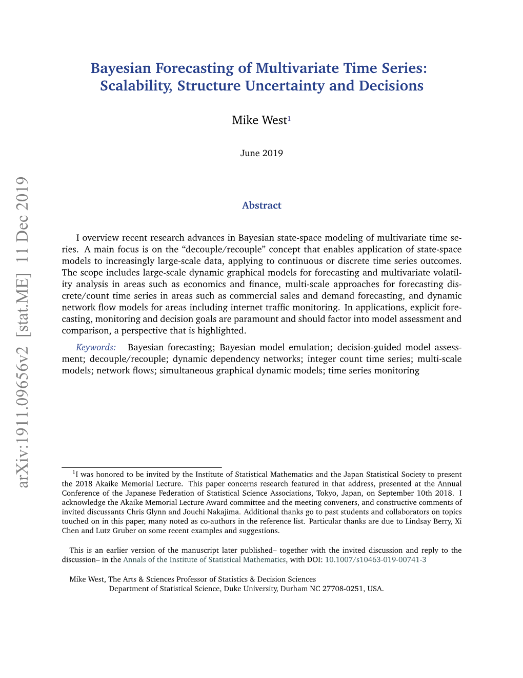 Bayesian Forecasting of Multivariate Time Series: Scalability, Structure Uncertainty and Decisions