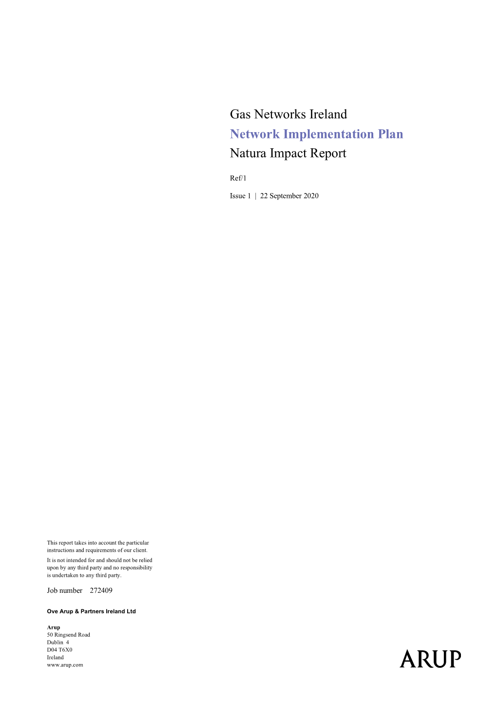 Gas Networks Ireland Network Implementation Plan Natura Impact Report
