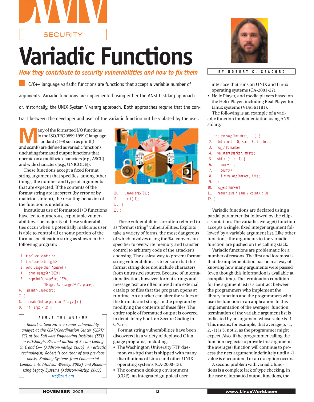 Variadic Functions How They Contribute to Security Vulnerabilities and How to ﬁx Them by ROBERT C