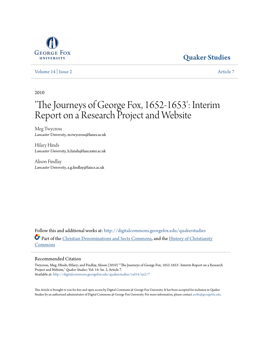 The Journeys of George Fox, 1652-1653