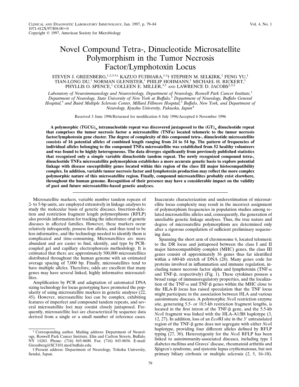 Novel Compound Tetra-, Dinucleotide Microsatellite Polymorphism in the Tumor Necrosis Factor/Lymphotoxin Locus STEVEN J