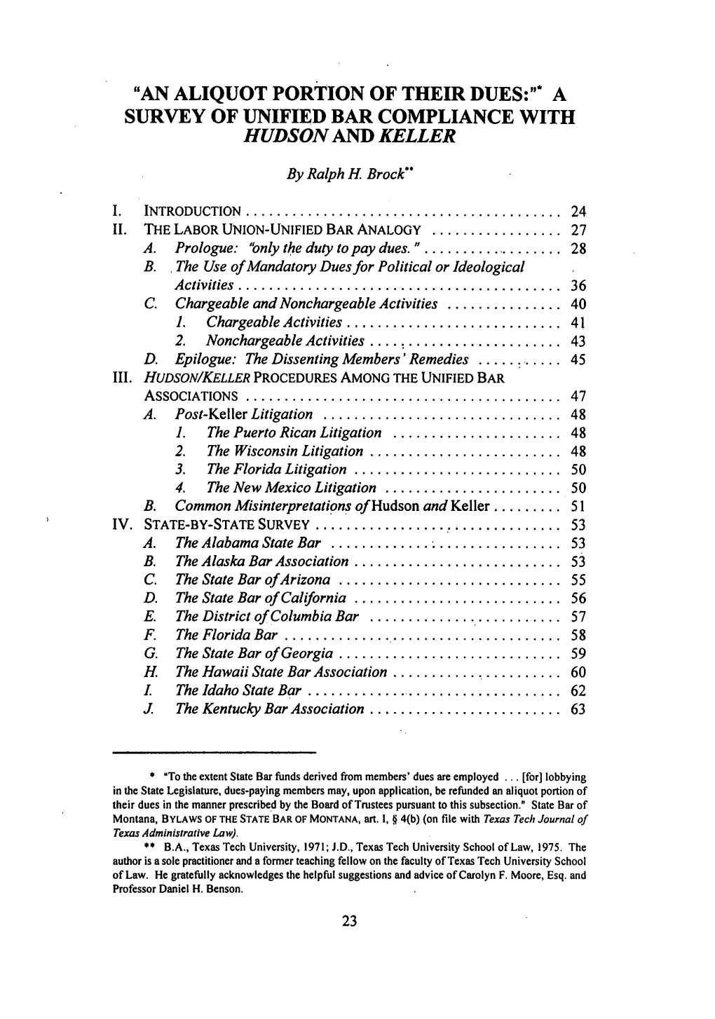 Aliquot Portion of Their Dues: a Survey of Unified Bar Compliance