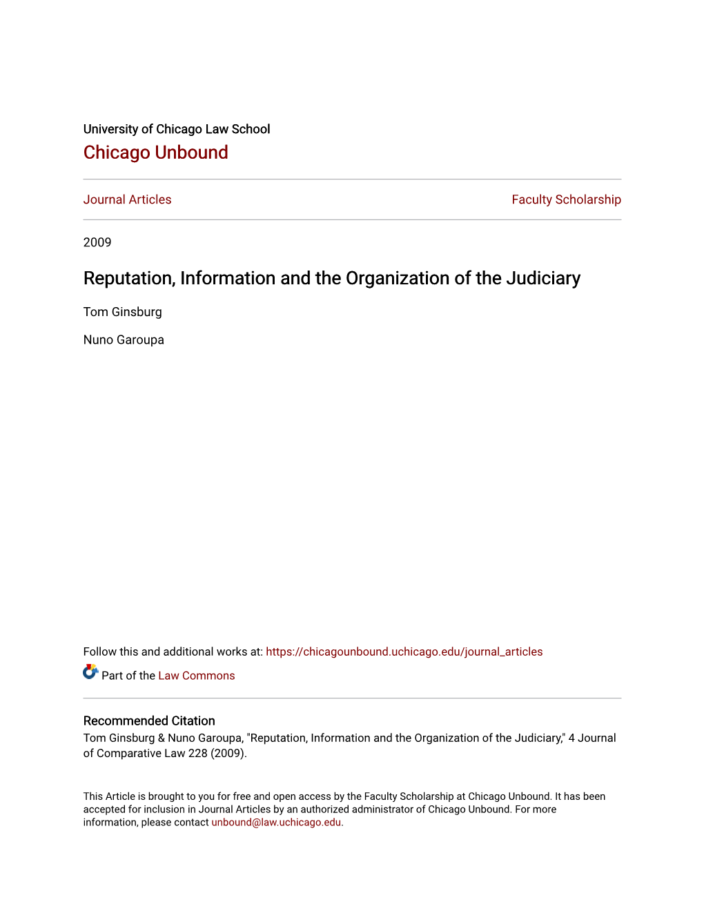 Reputation, Information and the Organization of the Judiciary