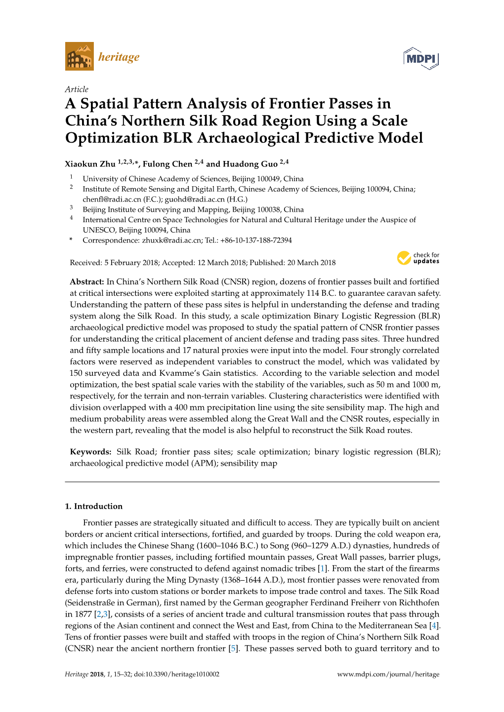 A Spatial Pattern Analysis of Frontier Passes in China's Northern Silk