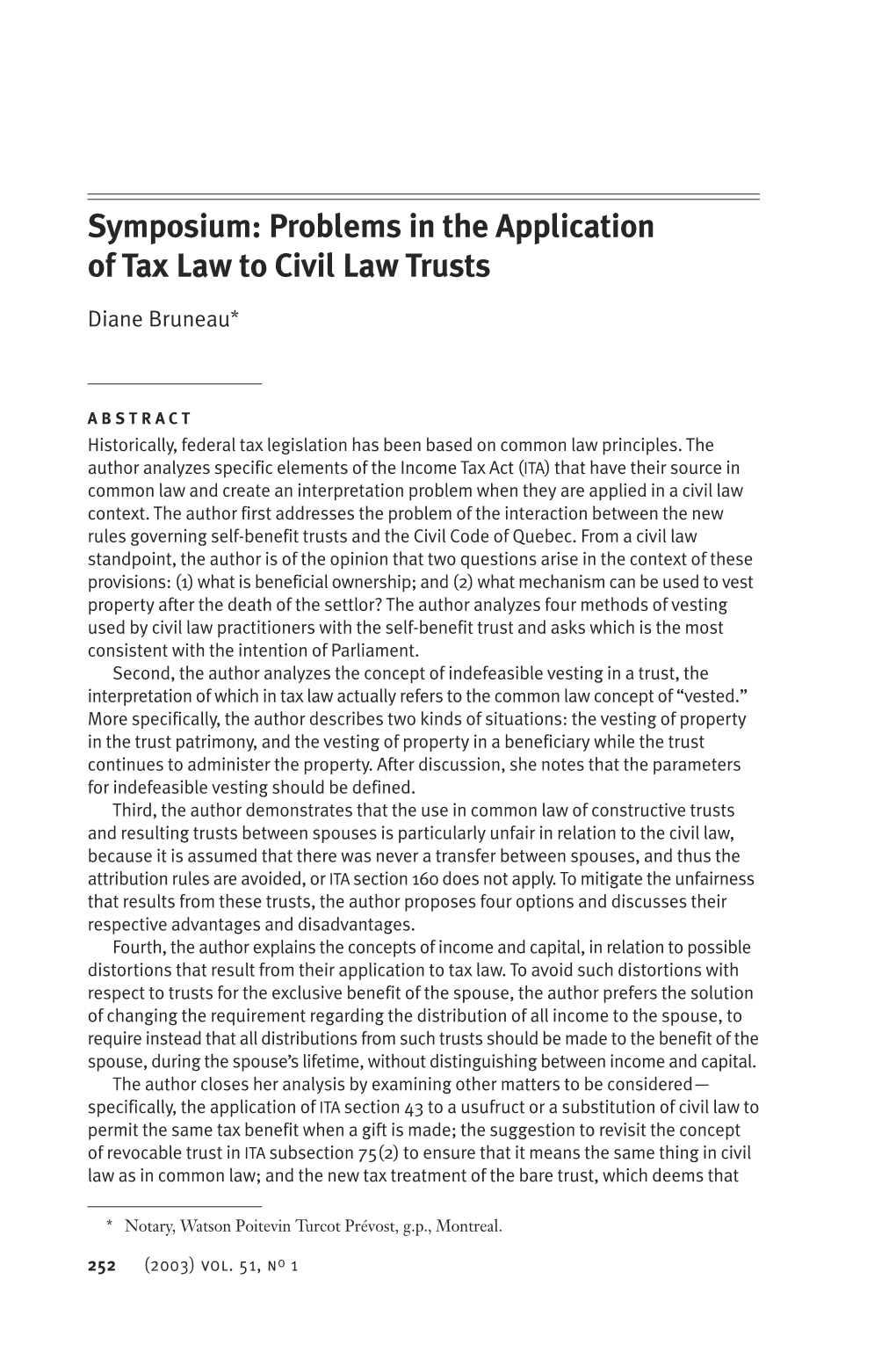 Problems in the Application of Tax Law to Civil Law Trusts