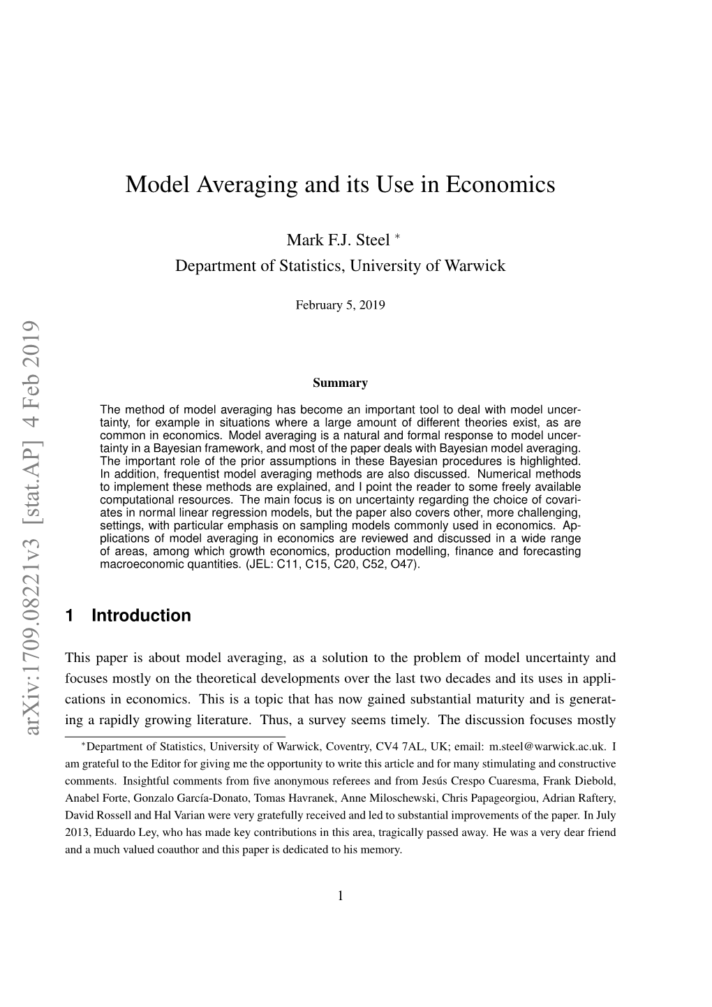 Model Averaging and Its Use in Economics Arxiv:1709.08221V3 [Stat.AP] 4 Feb 2019