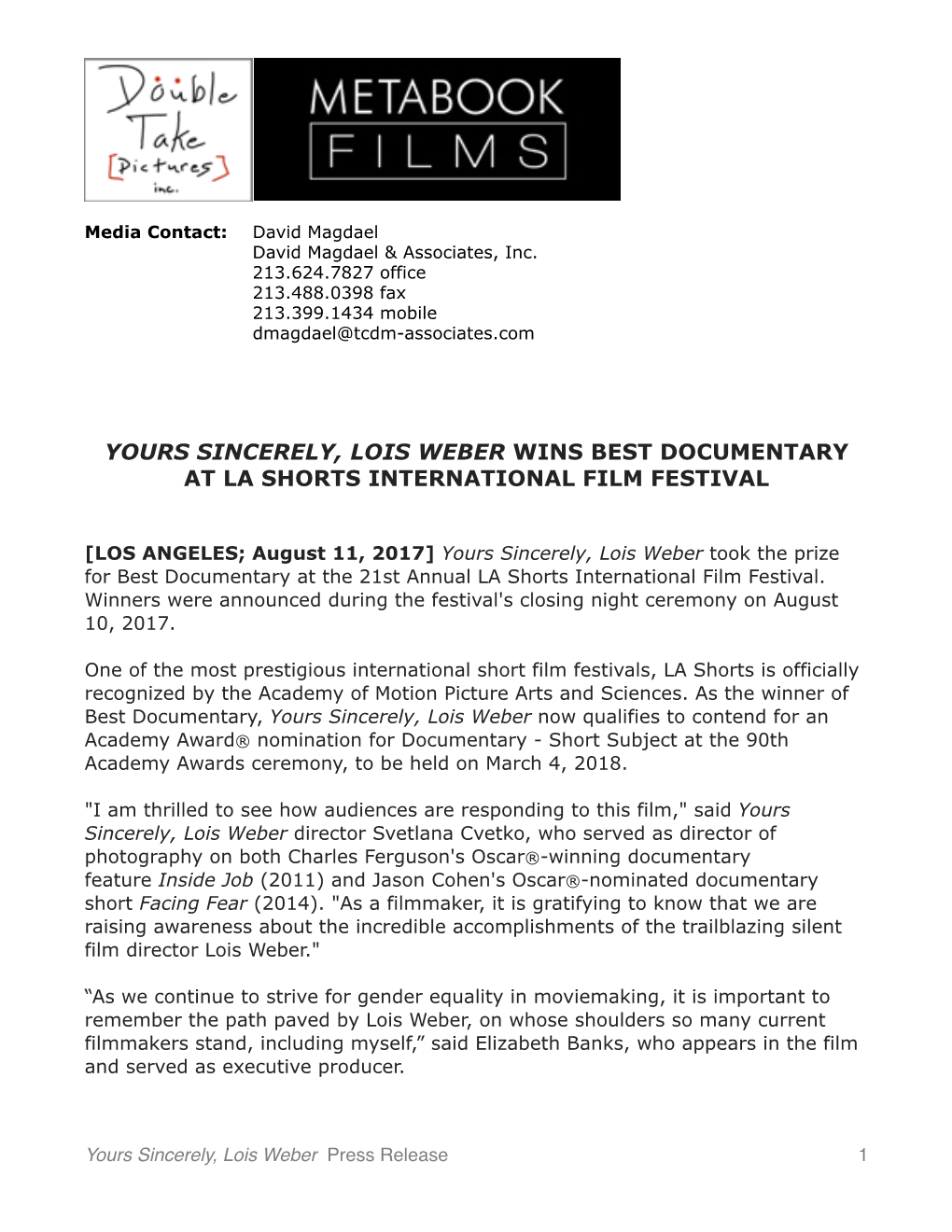 Yslw La Shorts Press Release