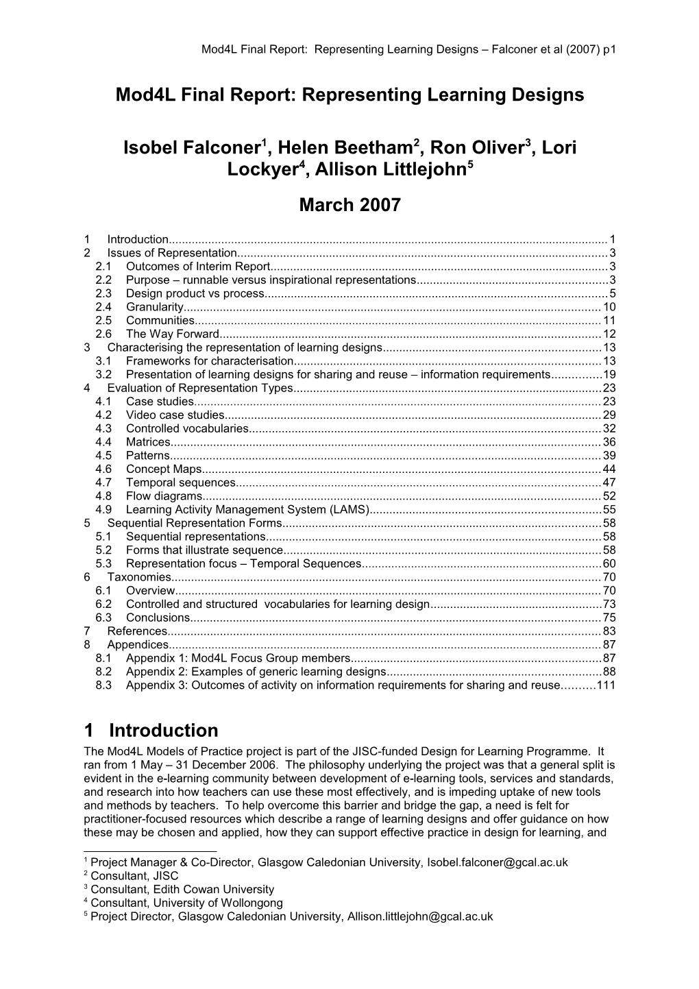 Mod4l Final Report: Representing Learning Designs