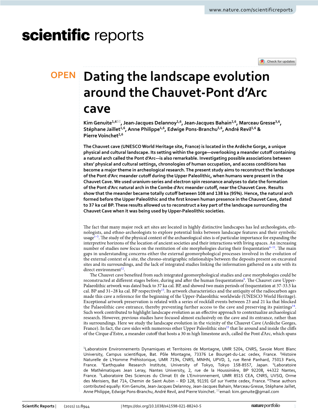 Dating the Landscape Evolution Around the Chauvet-Pont D'arc Cave