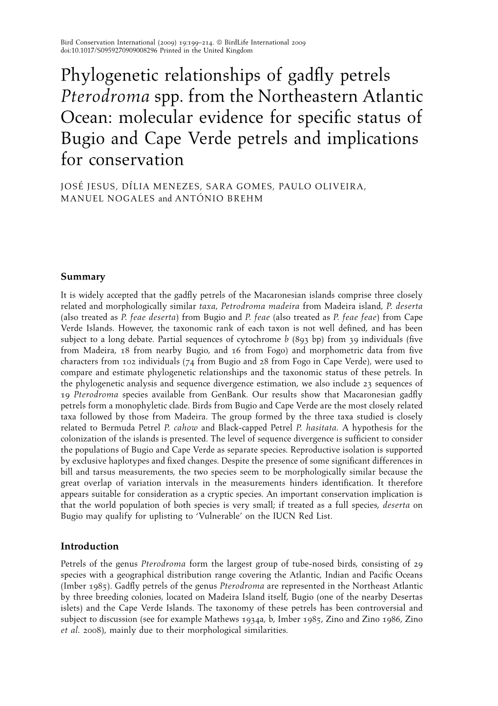 Phylogenetic Relationships of Gadfly Petrels