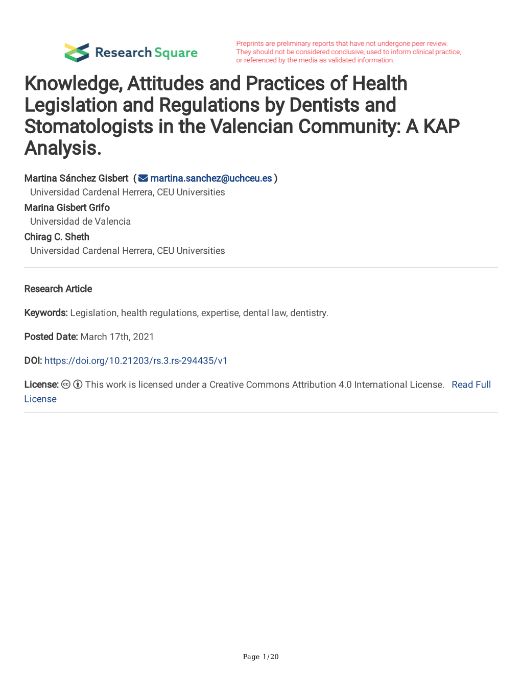 Knowledge, Attitudes and Practices of Health Legislation and Regulations by Dentists and Stomatologists in the Valencian Community: a KAP Analysis