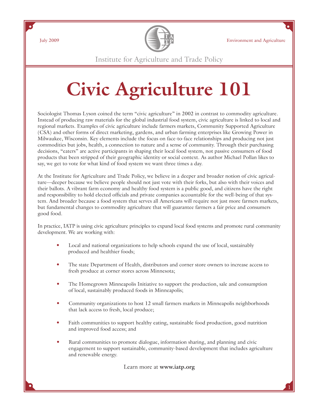 Civic Agriculture 101