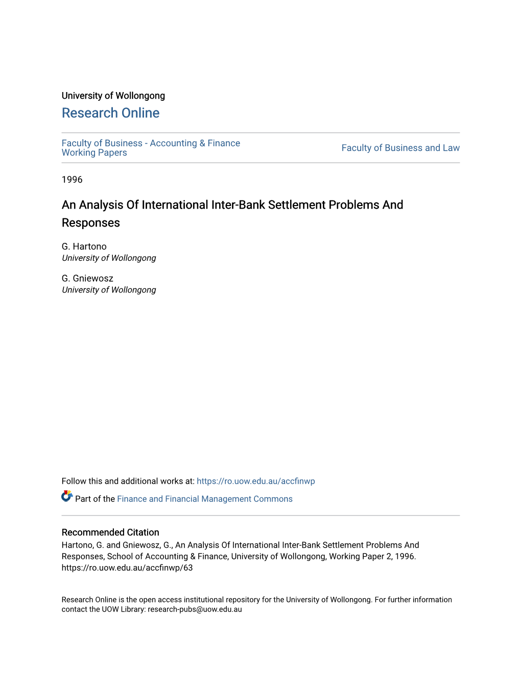 An Analysis of International Inter-Bank Settlement Problems and Responses