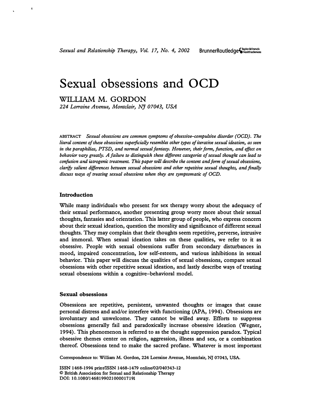 Sexual Obsessions and OCD