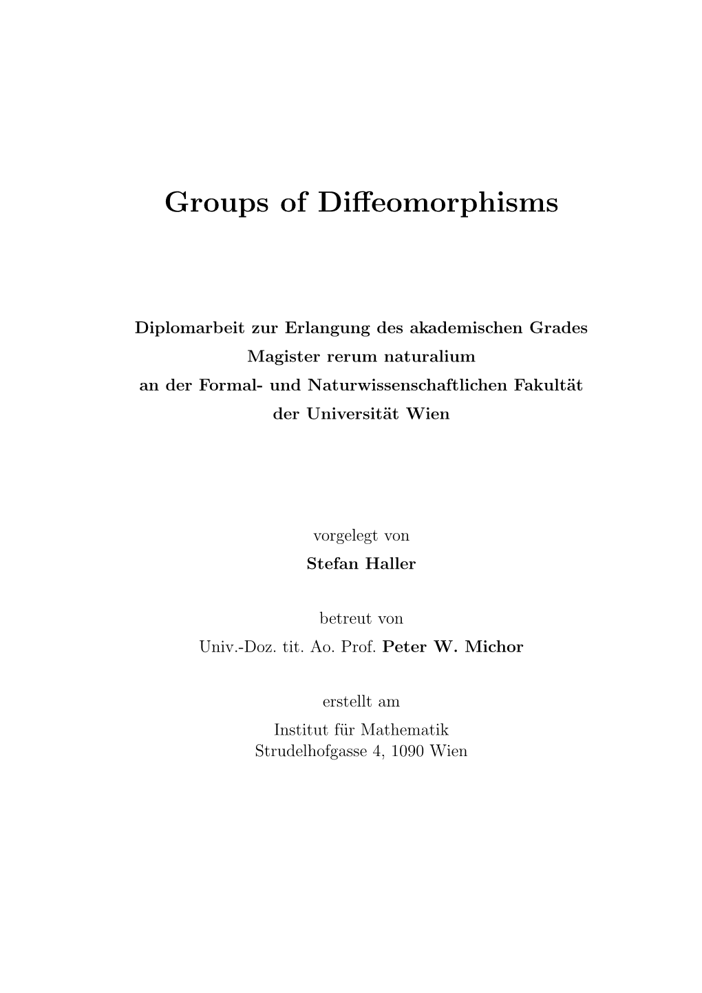 Groups of Diffeomorphisms