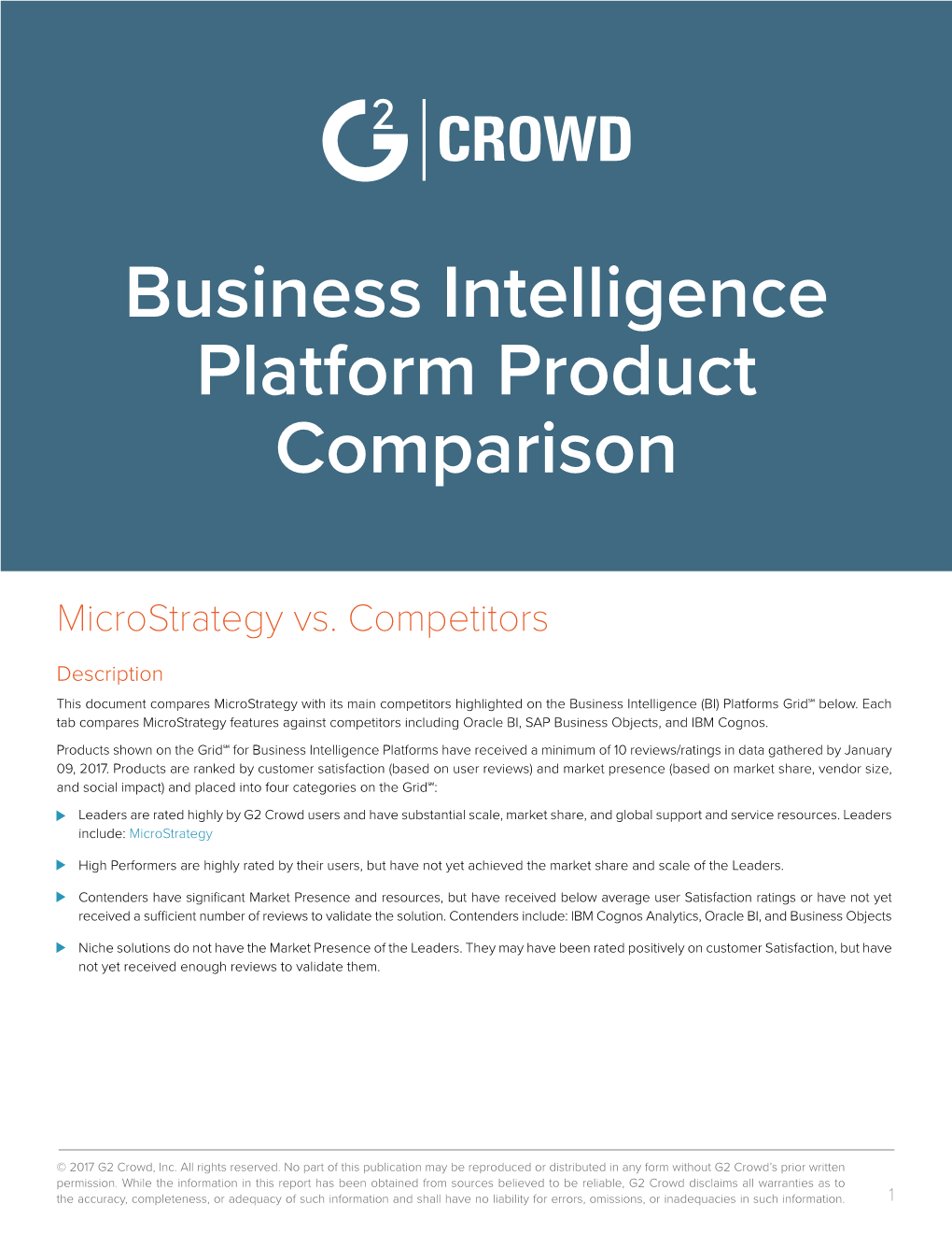 Business Intelligence Platform Product Comparison