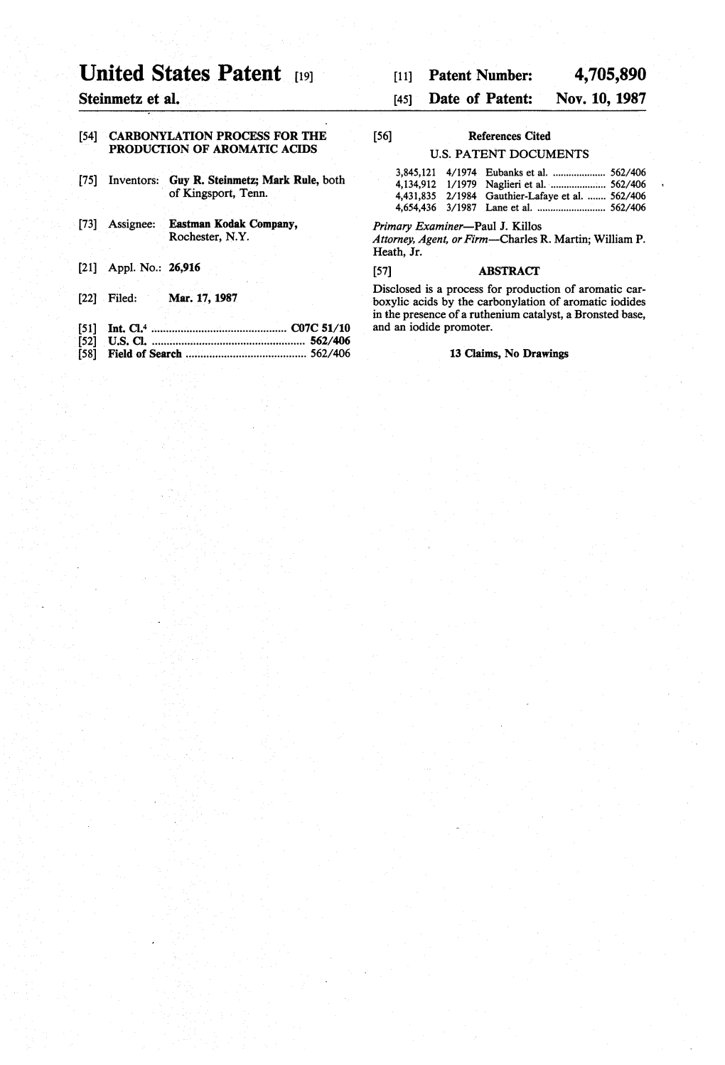 United States Patent (19) 11 Patent Number: 4,705,890 Steinmetz Et Al