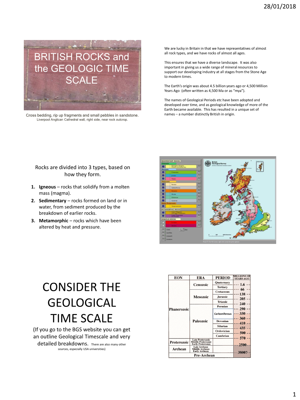 GEOLOGICAL TIME SCALE Carboniferous (If You Go to the BGS Website You Can Get an Outline Geological Timescale and Very Detailed Breakdowns