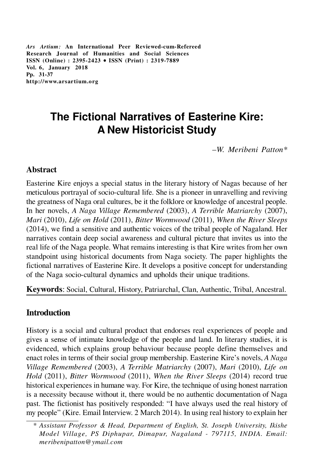 The Fictional Narratives of Easterine Kire: a New Historicist Study 31