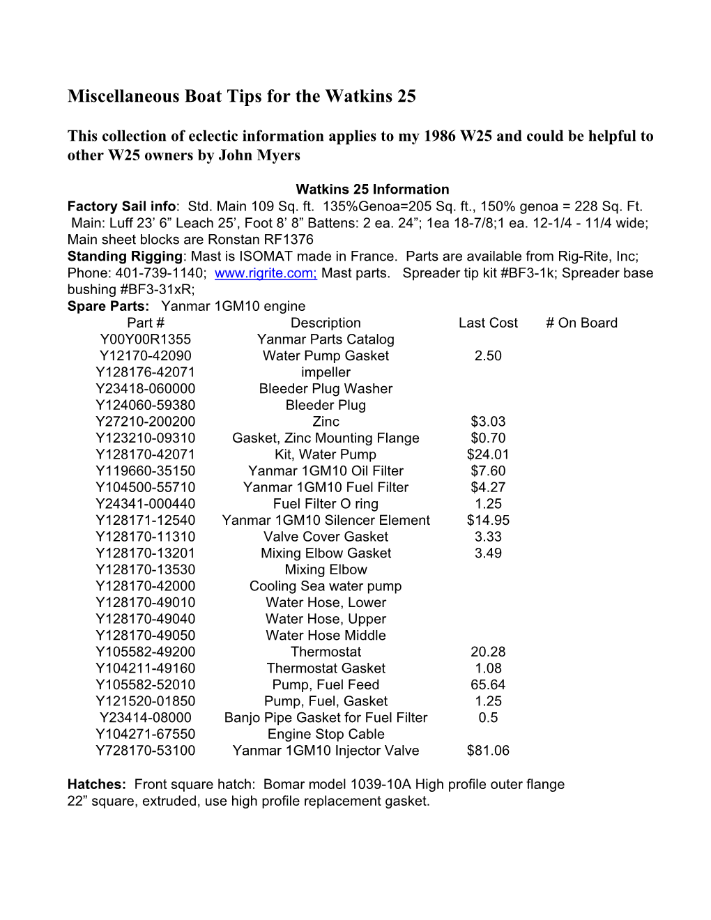 Miscellaneous Boat Tips for the Watkins 25