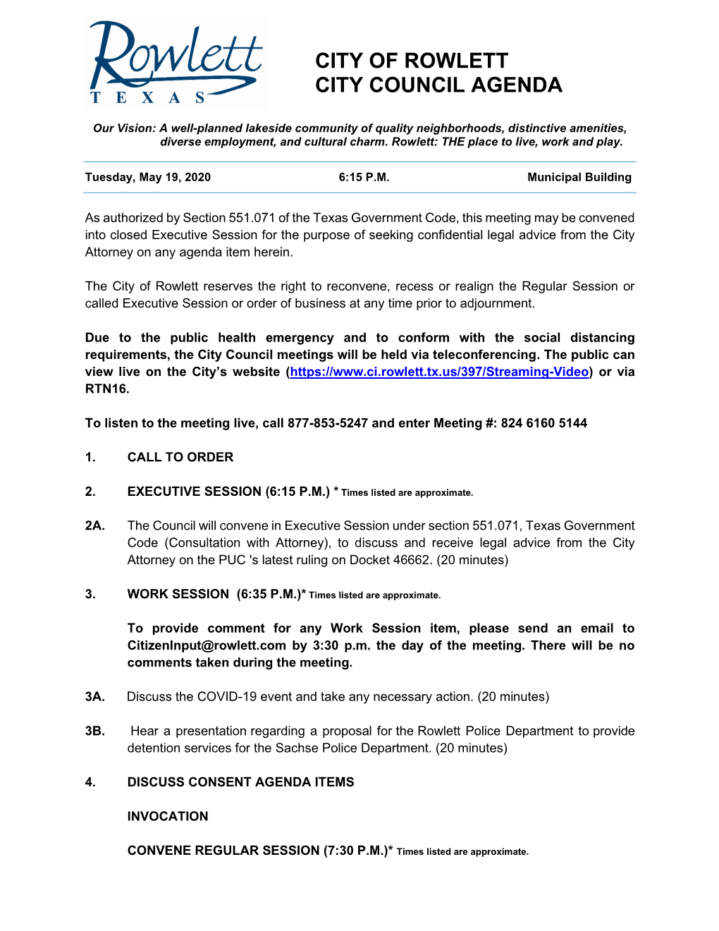 City of Rowlett City Council Agenda