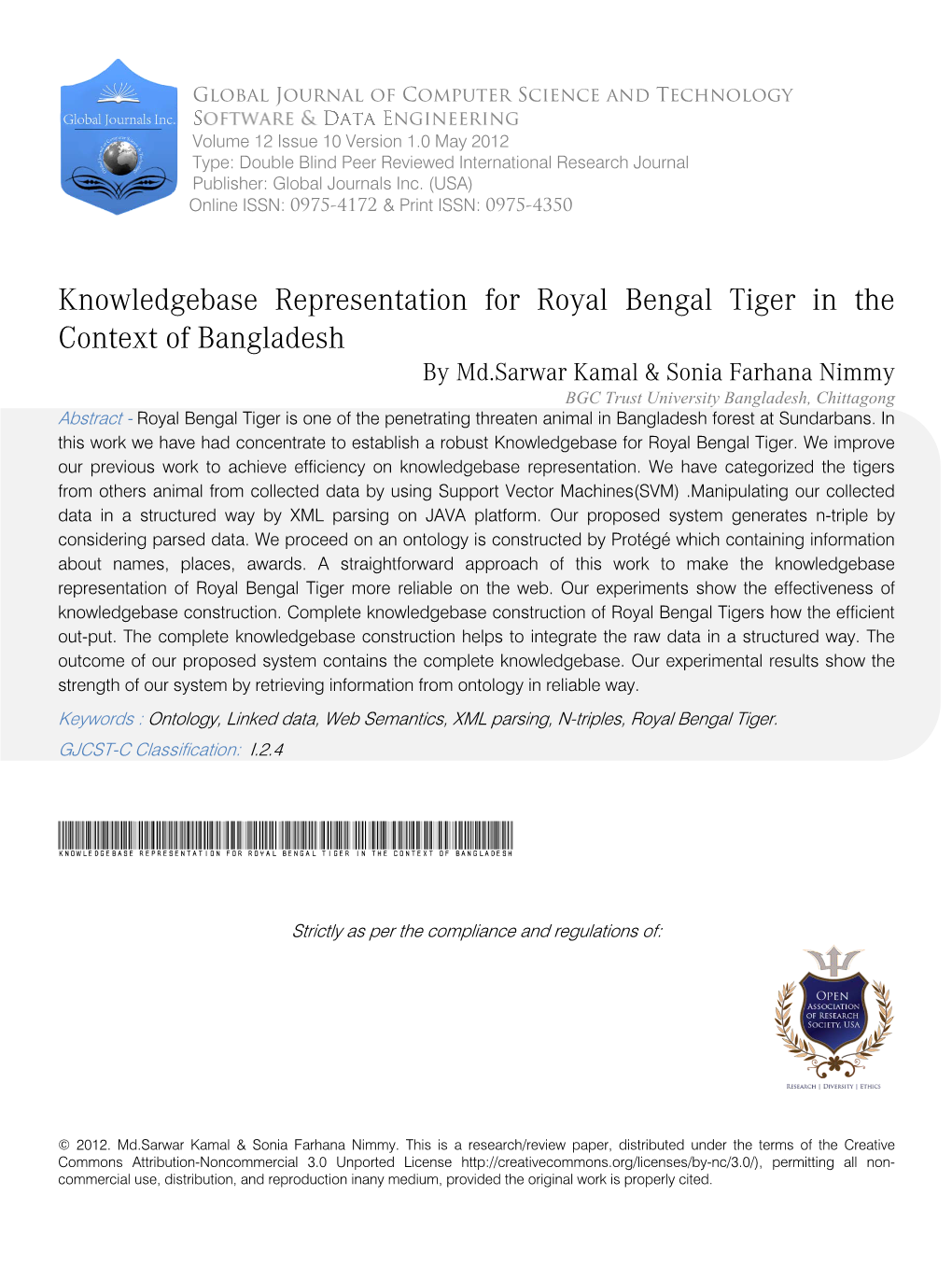 Knowledgebase Representation for Royal Bengal Tiger In