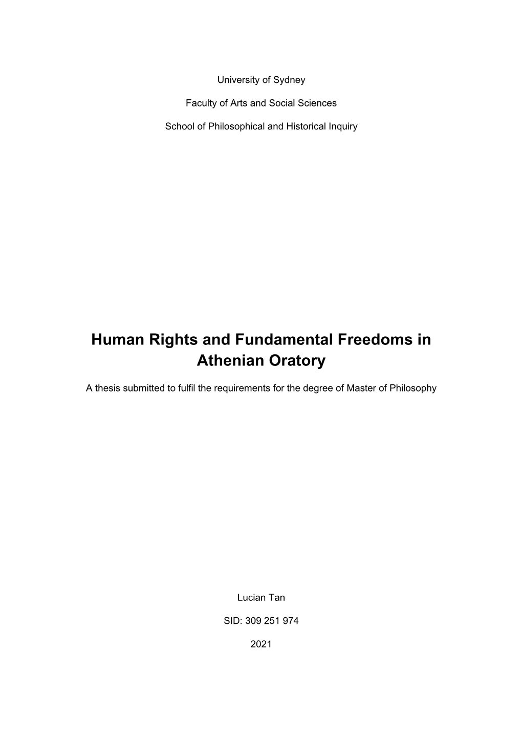 Human Rights and Fundamental Freedoms in Athenian Oratory