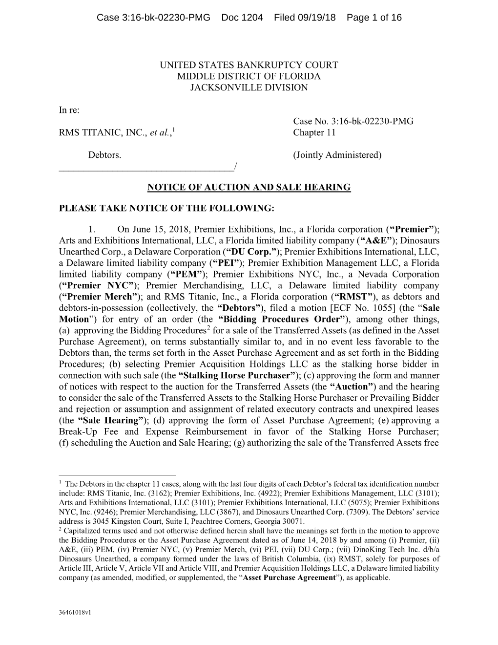 Case 3:16-Bk-02230-PMG Doc 1204 Filed 09/19/18 Page 1 of 16