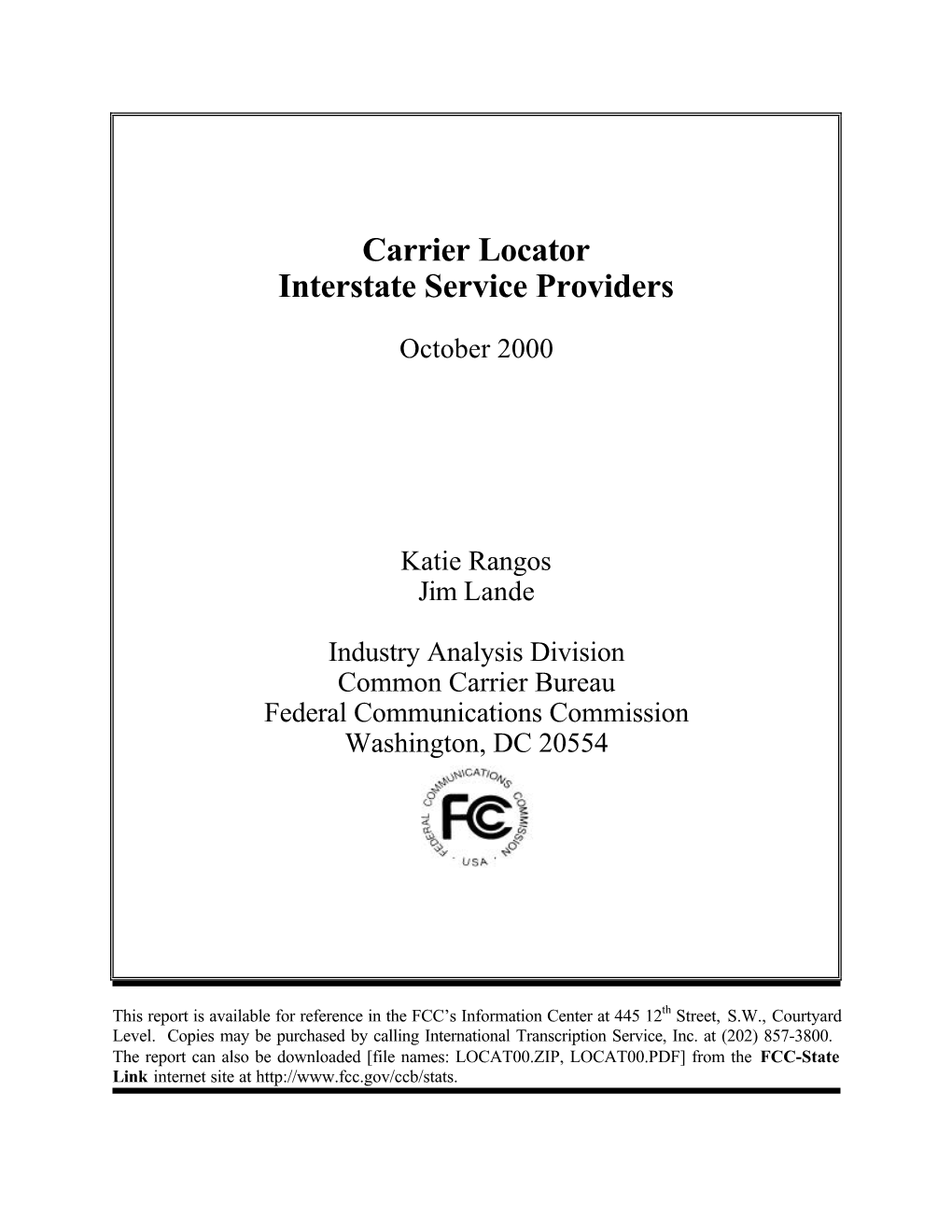 Carrier Locator Interstate Service Providers