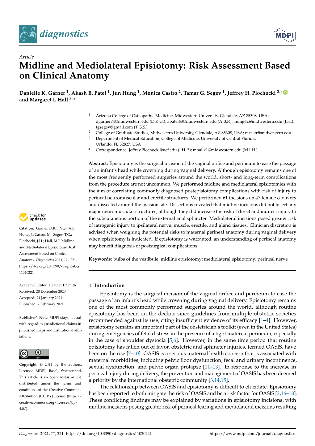 Midline and Mediolateral Episiotomy: Risk Assessment Based on Clinical Anatomy