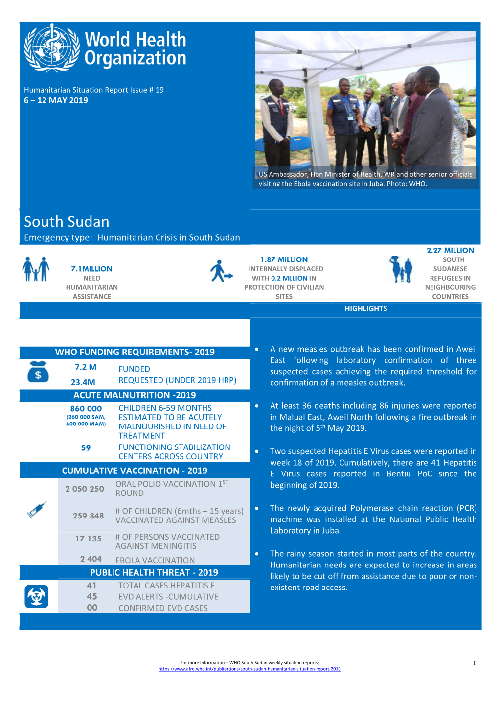 South Sudan Humanitarian Situation Report Issue # 19