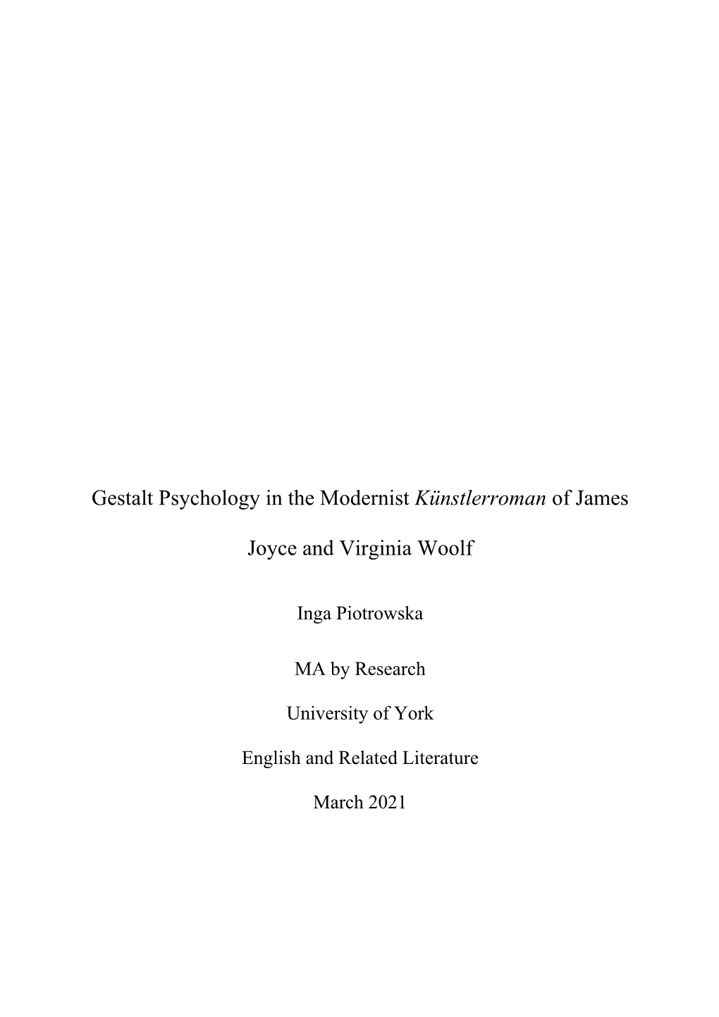 Gestalt Psychology in the Modernist Künstlerroman of James Joyce and Virginia Woolf