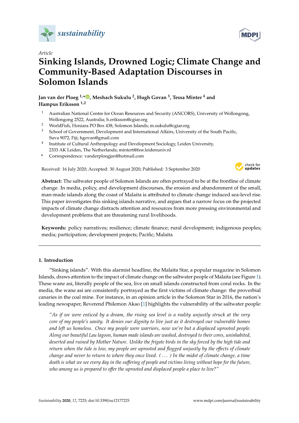 Climate Change and Community-Based Adaptation Discourses in Solomon Islands