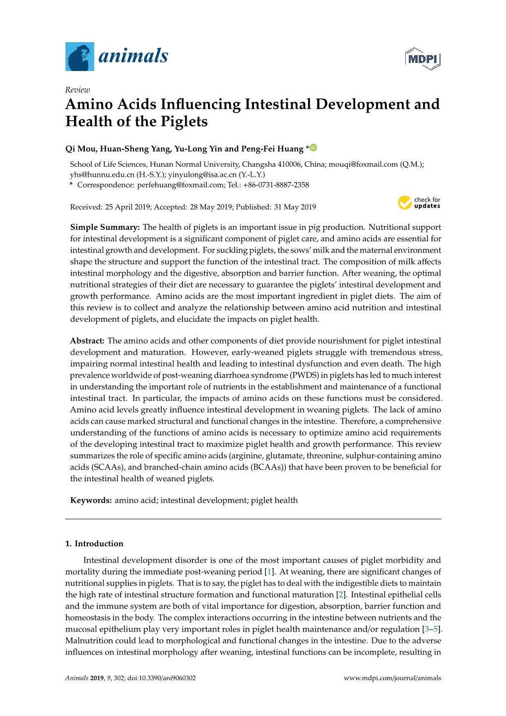 Amino Acids Influencing Intestinal Development and Health of The