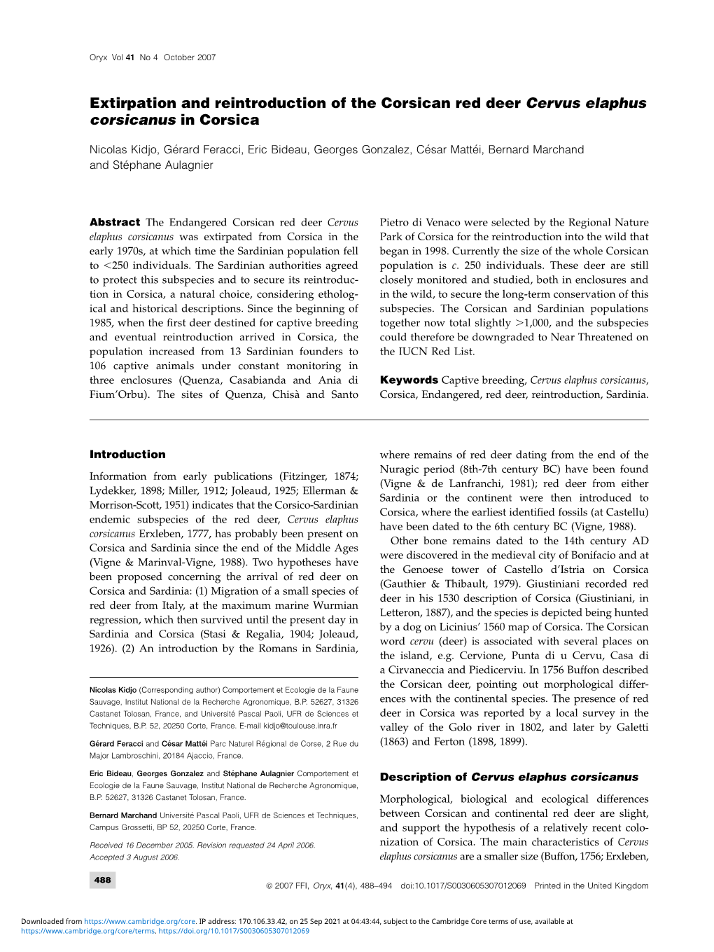 Extirpation and Reintroduction of the Corsican Red Deer Cervus Elaphus Corsicanus in Corsica