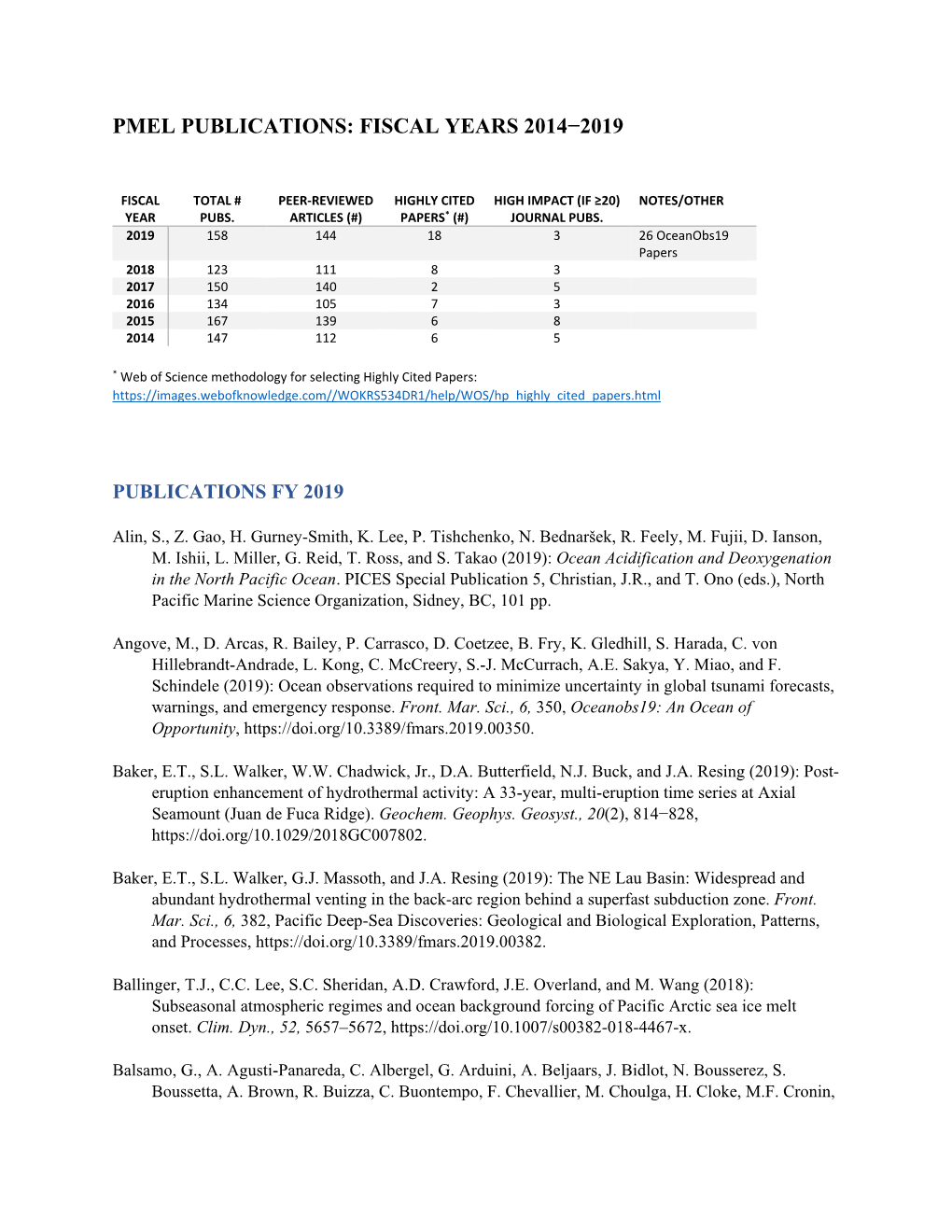 PMEL Publications Fiscal Years 2014 to 2019