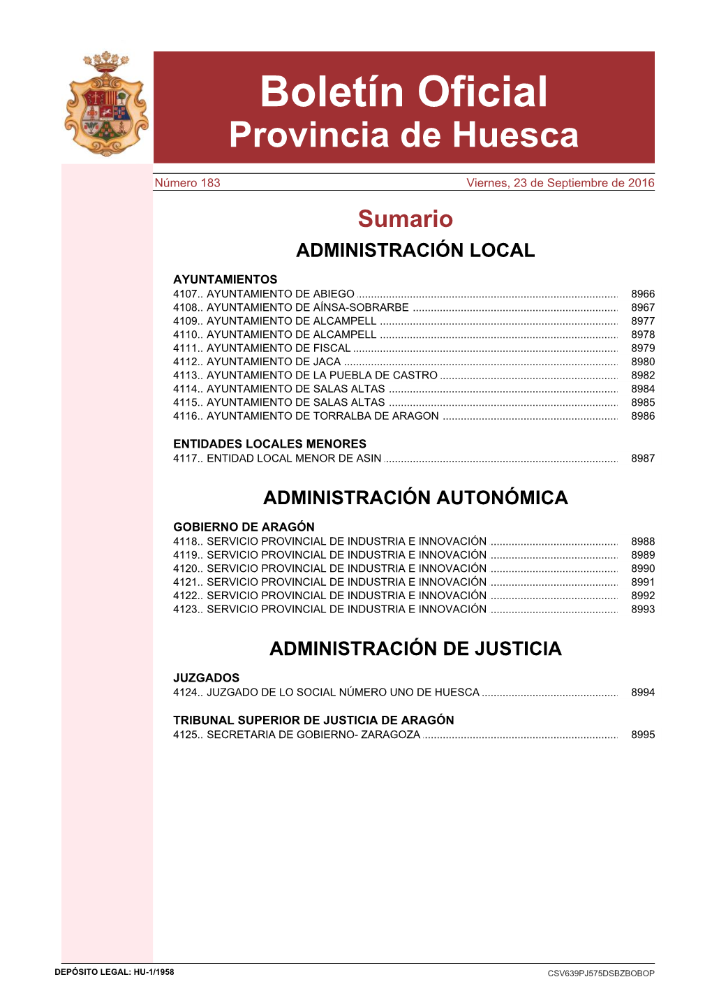 Boletín Oficial Provincia De Huesca