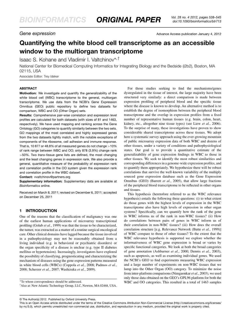 Quantifying the White Blood Cell Transcriptome As an Accessible Window to the Multiorgan Transcriptome Isaac S