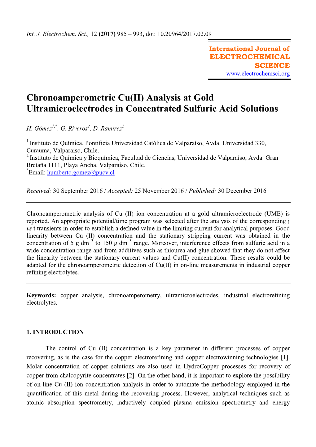 Chronoamperometric Cu(II) Analysis at Gold Ultramicroelectrodes in Concentrated Sulfuric Acid Solutions