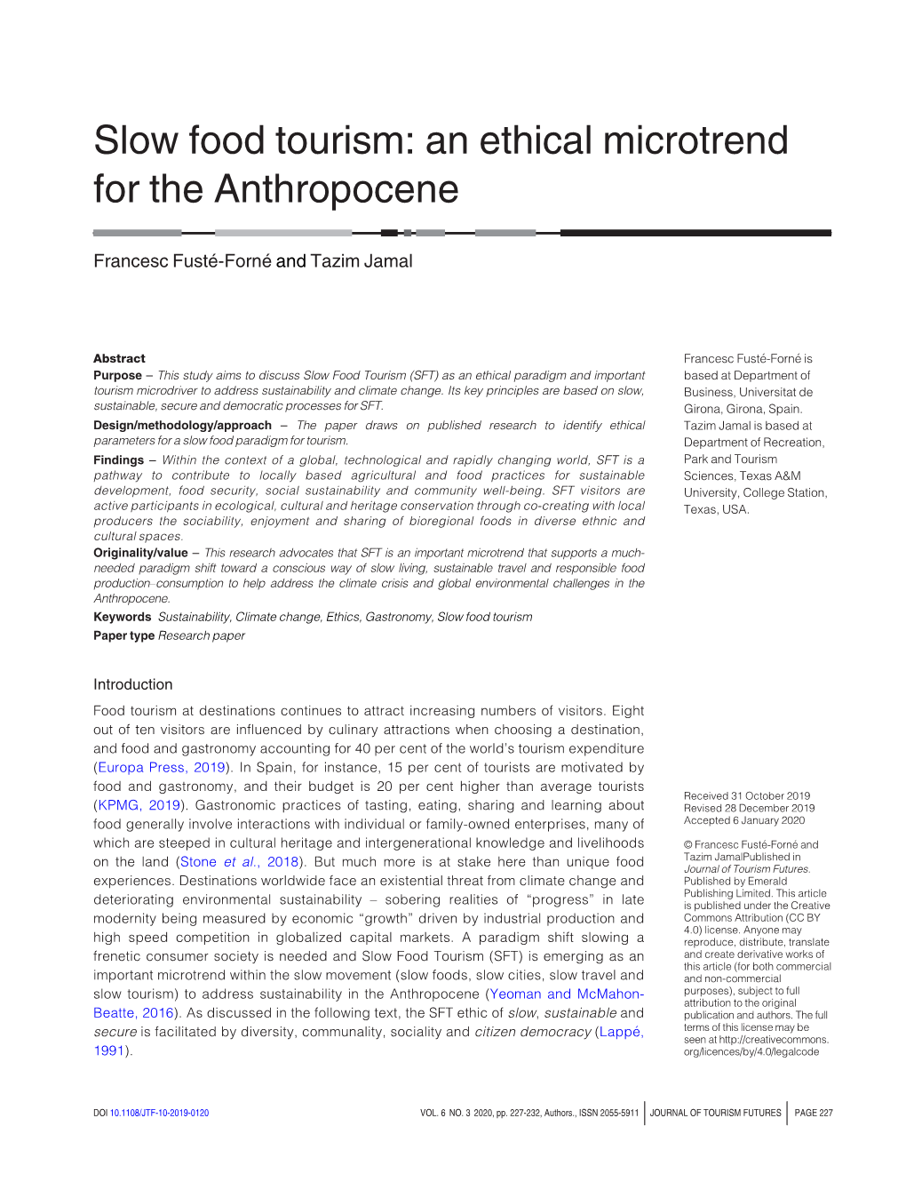 Slow Food Tourism: an Ethical Microtrend for the Anthropocene