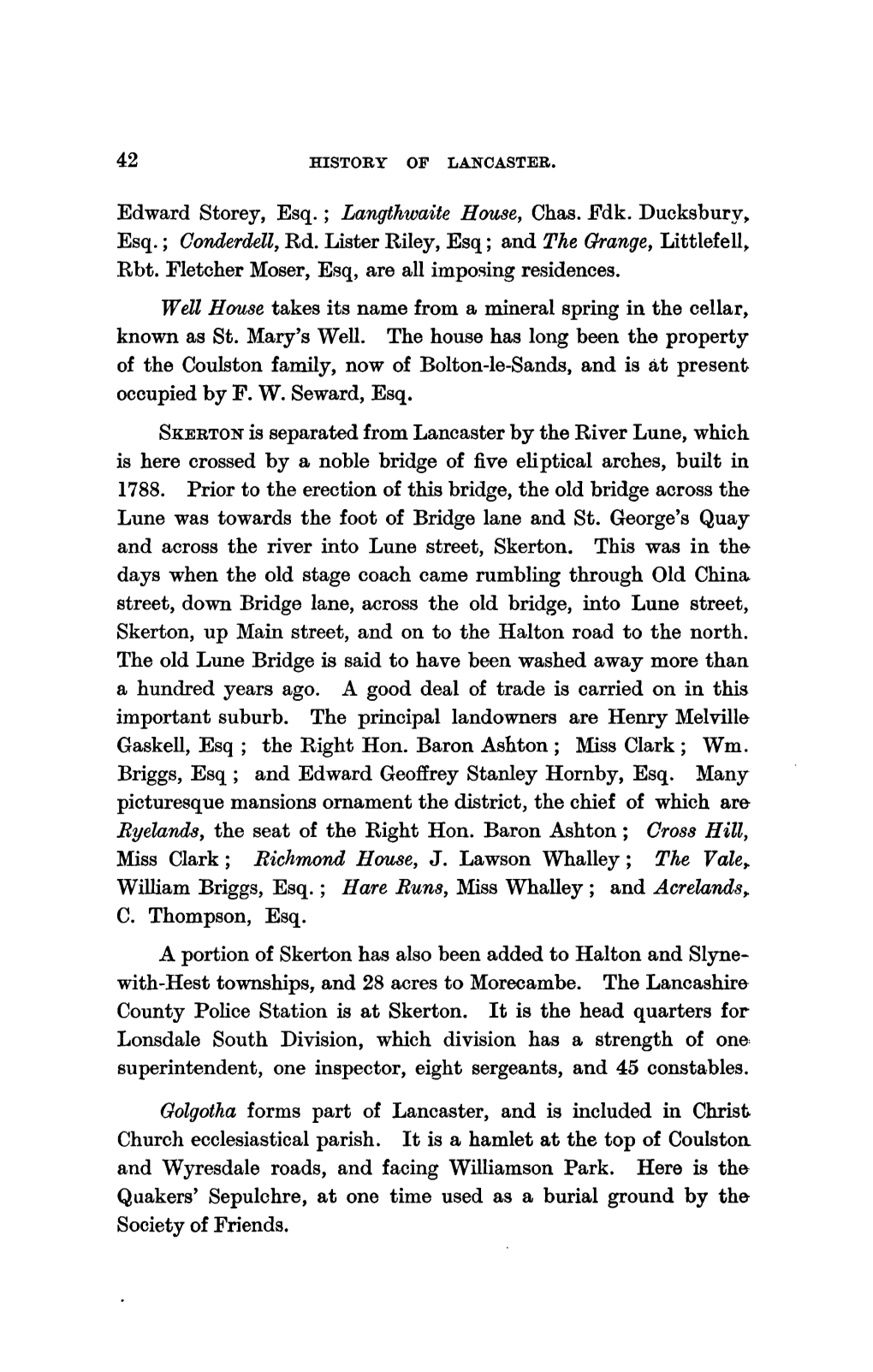 HISTORY of LANCASTER. Edward Storey, Esq.; Langthwaite House
