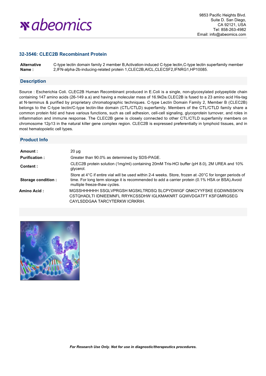 CLEC2B Recombinant Protein Description Product Info