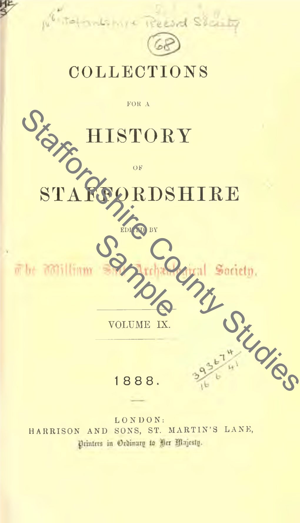 Collections for a History of Staffordshire, 1888