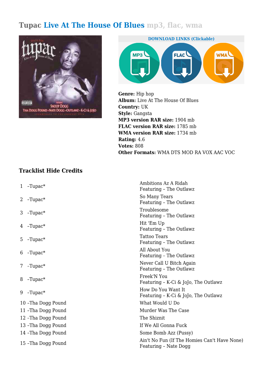 Tupac Live at the House of Blues Mp3, Flac, Wma